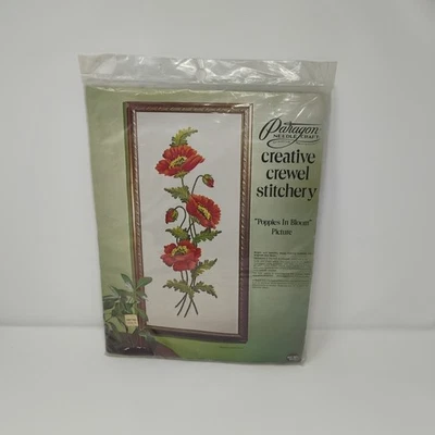 Paragon Needlecraft Amapolas en Flor Creativo Crewel Stitchery #0113 De Colección Nuevo Foto 1 de 4