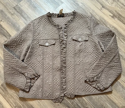 Chaqueta Peck & Peck Fin de Semana 100% Seda Taupe Acolchada con Volantes Foto 1 de 4