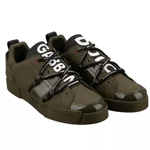 DOLCE & GABBANA DG Logo Low-Top Leather Sneaker Shoes PORTOFINO Khaki Green - Picture 1 of 8