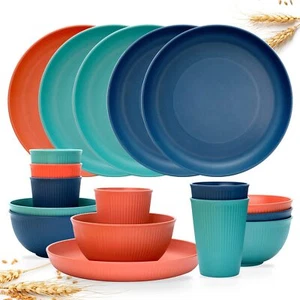 18piece Plates And Bowls Setswheat Straw Dinnerware Sets For 6unbreakable Plasti - Picture 1 of 7