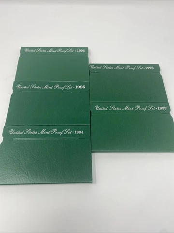 Lot Of 5 1994-1998 United States Mint Proof Sets With COA, OGP GREEN BOX Cover