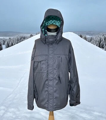 特别混合左轮手枪滑雪板夹克女式中号可拆卸连帽灰色格子 — 第 1/4 张图片