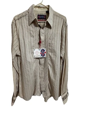 John Lennon English Laundry L Tan Shirt Striped You've Got To Hide Your Love NWT - Image 1 of 4