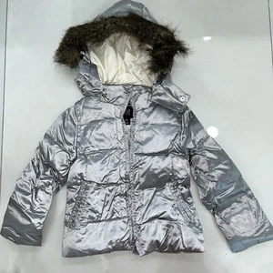 Baby Gap Silver With Furry Collar Puffer Coat Jacket Girls 4-5 Years  - Picture 1 of 3