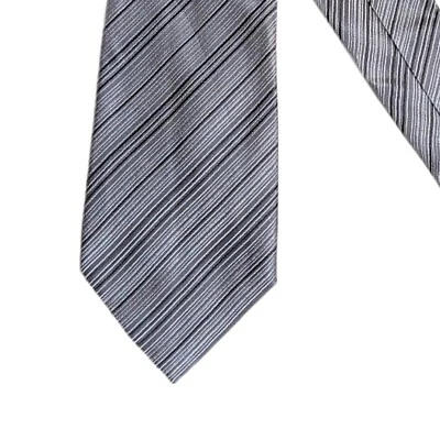 Corbata de seda Perry Ellis Portfolio para hombre 60,5” negra gris a rayas de diseñador ancha nueva Foto 1 de 4