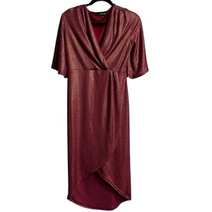 Lulus You're the Stun Berry Red Metallic Midi Dress M Kimono Sleeve Whimsical - Picture 1 of 7