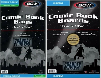 Tableros de corriente 100 BCW y bolsas de cómics de polipropileno resellables de corriente de 2 mil Foto 1 de 4