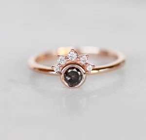 Floral Design Simulated Black Onyx With White Moissanite In 10K Yellow Gold Ring - Picture 1 of 7