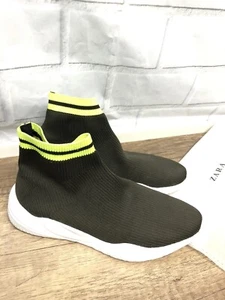 Zara Women’s Dark Olive Green High Top Sock Sneakers Size 38 / 7.5 - Picture 1 of 12