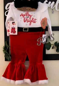Baby Essential Baby Girl 3 month Christmas 3-Piece Outfit Red White Merry Bright - Picture 1 of 5