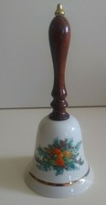 Vintage Avon 1985 Christmas Bell Porcelain Gold Trim Wood Handle Collectible