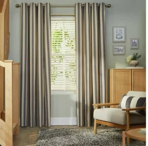 Cortinas de ventana un par de cortinas de ojales forradas estampadas a rayas de carbón 117x137 cm - Imagen 1 de 4