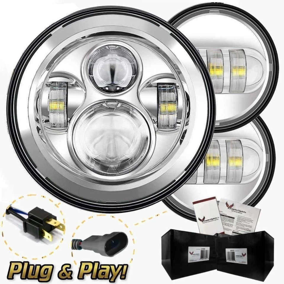Eagle Lights Chrome 7" LED Headlight Kit with Passing Lights for Harley - Image 1 of 4