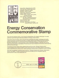#7416 10c Energy Conservation Stamp #1547 Souvenir Page - Picture 1 of 1
