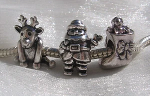 LOT MIX 3 CHARMS PERLES ANNEAUX RENNE PERE NOEL BOTTE KDO METAL ARGENTE *E222 - Picture 1 of 1
