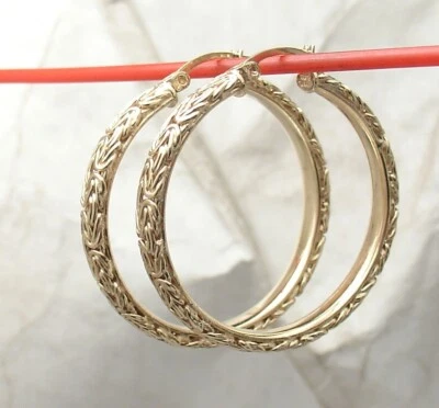 Technibond Framed Byzantine Hoop Earrings 14K Yellow Gold Plated 925 Silver — 第 1/4 张图片