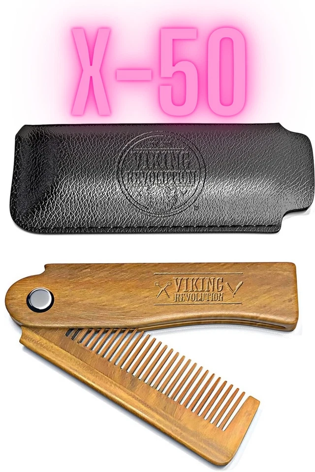 50 peine de barba plegable con bolsa de transporte para hombre - peine de barba de madera natural Foto 1 de 1