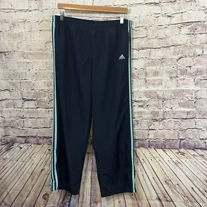 Adidas Pants Womens Size Large Navy Elastic Waist Straight Leg Stripe Track - Picture 1 of 12