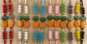 Pineapple Charm Surfer Beaded Bracelet Wristlet Bangle Adjustable Unisex - Picture 1 of 6