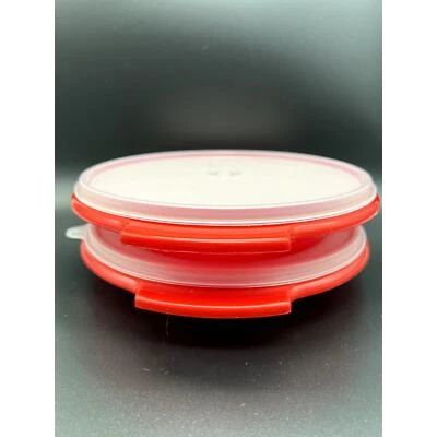 VTG Never Used Tupperware Set of 2 Red Party Susan Condiment Trays #608 w/ Lids - Image 1 of 4