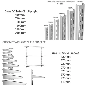 HD TwinSlot Estantería Cromada Vertical y Soportes Ajustable Fuerte Estante de Pared - Imagen 1 de 7