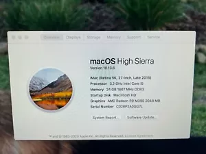 Apple iMac A1419 27" I5 6500 24gb 1TB Fusion Drive MK462LL/A Retina Late 2015 - Picture 1 of 2