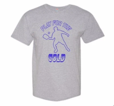 Pickleball Ink "Play for the Gold" Medium T-Shirt Gray Preshrunk Cotton Foto 1 de 2