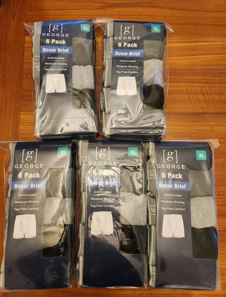 6-Pack GEORGE Men’s XL Boxer Briefs Tag- Wicking Odor Control Regular Leg