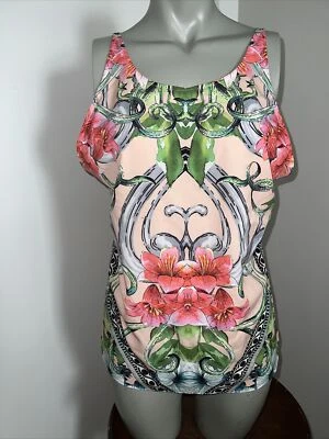 Tanque forrado de seda Hale Bob. Lindo design barroco floral. Tamanho L. Novo com etiquetas - Imagem 1 de 4