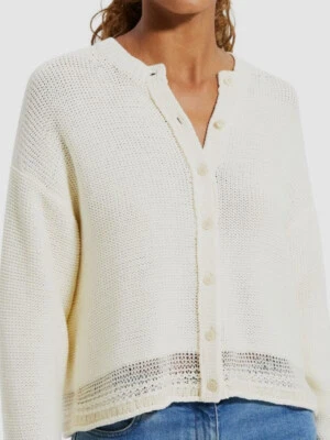 Theory Women Ivory Linen Open Stitch Button-Front Cardigan Sweater Petite Size P - Image 1 of 4