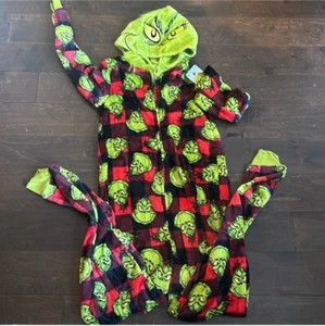 The Grinch Union Suit Pajamas One Piece Plaid Christmas Women Sz L - Picture 1 of 2