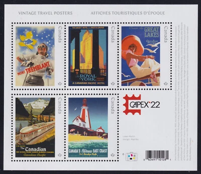 CANADA 2022 Vintage Travel Posters Souvenir Sheet #3333f, w/ CAPEX'22 logo MNH - Image 1 of 2