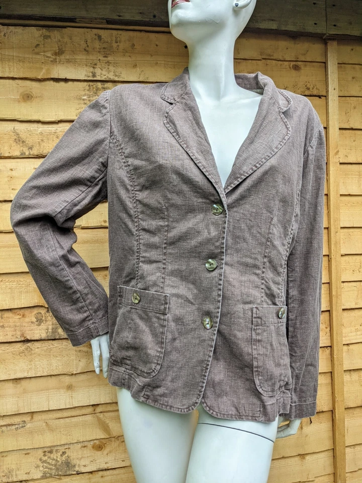 EAST Brown Linen Cotton Blazer Jacket Pocket Buttons Equestrian Size UK 16 - Image 1 of 4