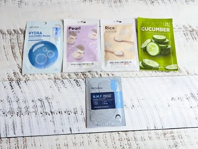 5 peças Lote de máscaras faciais K-Beauty (hidra, pérola, arroz, pepino, etc.) - Imagem 1 de 2
