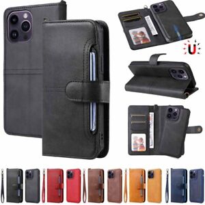 For iPhone 15 14 13 12 11 XS XR SE 7 8 Detachable Wallet Flip Leather Case Cover