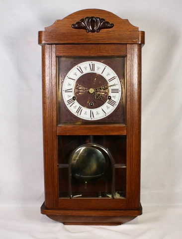 Vintage Oak 25 1/4" Tall Wall Clock UNTESTED AS IS Cover