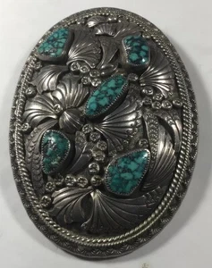 Vintage Sterling Silber & Türkis Concho von Navajo Isabel Eddie. 96 Gramm - Bild 1 von 6