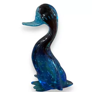 Grande statuina anatra in vetro artistico blu vintage - Foto 1 di 5
