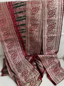 Antique Vintage Crimson Heavy Silk Brocade Ribbon Made W Metal Thread 5” x 50” - Picture 1 of 10