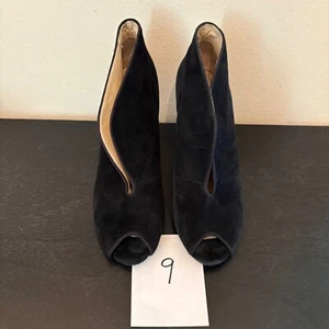 Botines Adrienne Vittadini Peep Toe Gamuza Cuero Tacones Negros Talla 9 - Imagen 1 de 4