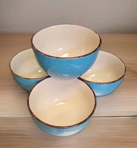 Set of 4 Royal Norfolk Turquoise Swirl Stoneware Soup Cereal Noodle Bowls - Picture 1 of 11