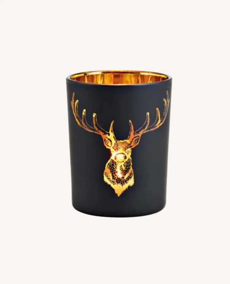 Windlicht mit Hirsch-Dekor Teelicht Kerzenlicht Kerze Licht Herbst Weihnachten - Bild 1 von 1