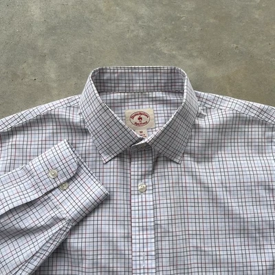 Camisa masculina xadrez xadrez Gingham Brooks Brothers lã vermelha com botões média - Imagem 1 de 4