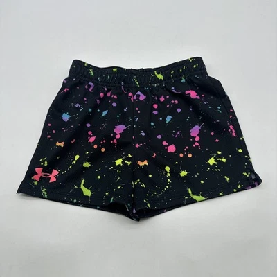 Under Armour Shorts Girls Size 6X Black Aop Multicolor Ligo .#36866 - Image 1 of 4