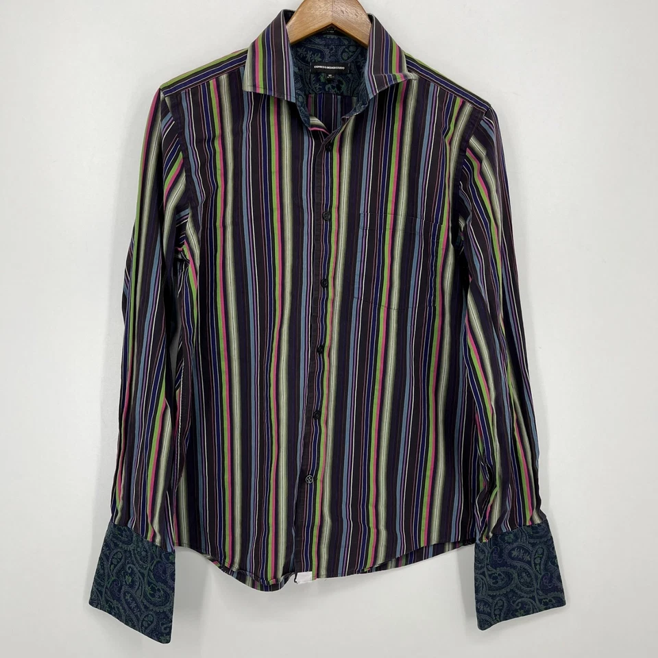 Express Design Studio Long Sleeve Button Shirt Men's M Multicolor Modern Fit Vtg - Image 1 of 4