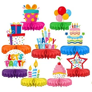 Happy Birthday Decorations Set - Colorful Birthday Themed Honeycomb Centerpie... - Picture 1 of 7