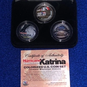 2005 Hurricane Katrina Colorized State Quarter US Mint 3 Coin Set with Capsules - Picture 1 of 8