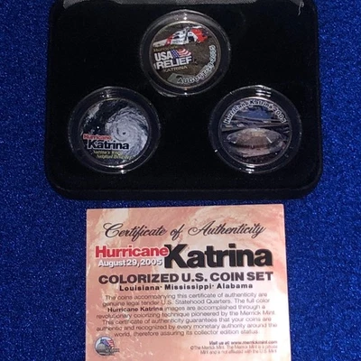 2005 Hurricane Katrina Colorized State Quarter US Mint 3 Coin Set with Capsules - Image 1 of 4