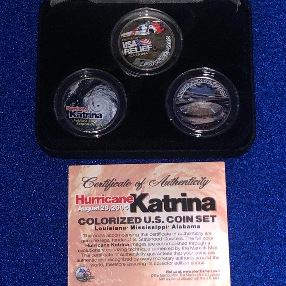 2005 Hurricane Katrina Colorized State Quarter US Mint 3 Coin Set with Capsules - Image 1 of 4
