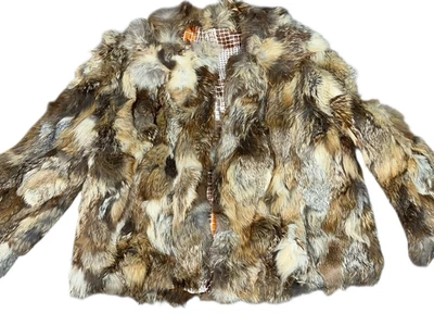 Chaqueta de piel de conejo de diseñador de colección para mujer M marrón crema forrada Florence Carter LEER Foto 1 de 4